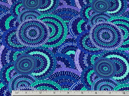 Australian Aboriginal Cotton Quilting Fabric by the YARD. M&S Textile Women's Body Dreaming Blue. For sewing, quilting, apparel, home decor.