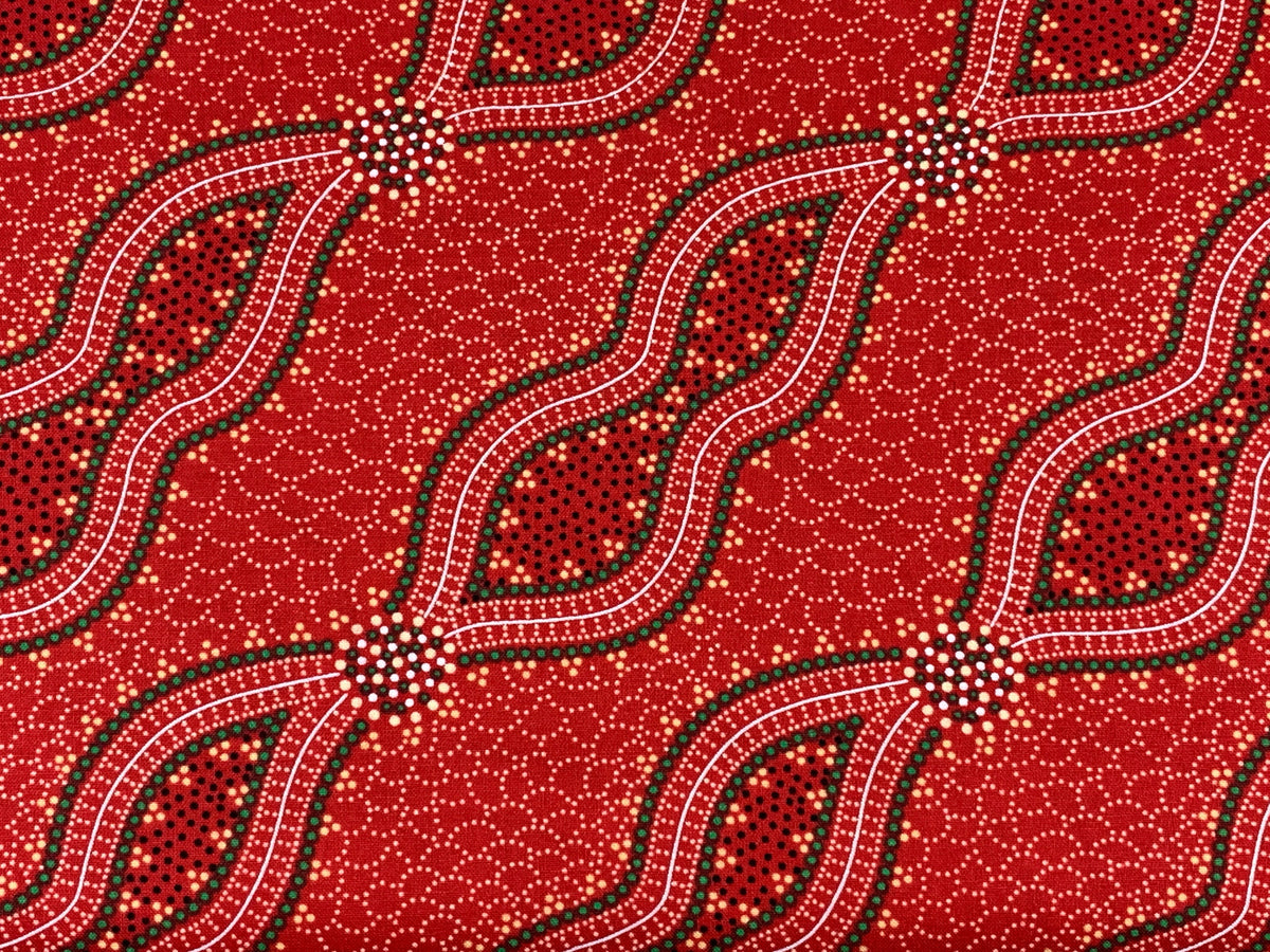Australian Aboriginal Cotton Quilting Fabric by the YARD. M&S Textile Bush Spinifex Tango Red. For sewing, quilting, apparel, home decor.