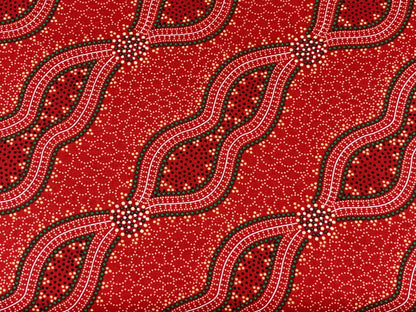 Australian Aboriginal Cotton Quilting Fabric by the YARD. M&S Textile Bush Spinifex Tango Red. For sewing, quilting, apparel, home decor.