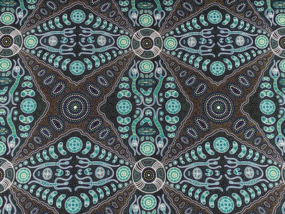 Australian Aboriginal Cotton Quilting Fabric by the YARD. M&S Textile Spirit People 2 Green. For sewing, quilting, apparel, home decor.