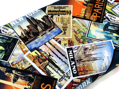 International Big City Postcards Fabric Sold by the YARD. New York/Paris/London/Milan/Chicago/Venice. 100% Cotton for Quilting, Home Decor.