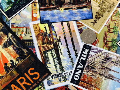 International Big City Postcards Fabric Sold by the YARD. New York/Paris/London/Milan/Chicago/Venice. 100% Cotton for Quilting, Home Decor.