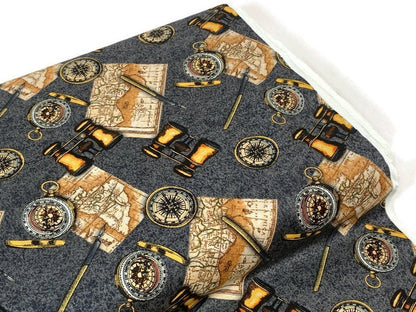 World Traveler Print Fabric Sold by the YARD. Expedition Pathfinder Travel Print in Slate Gray. 100% Cotton for Quilting, Apparel, Decor.