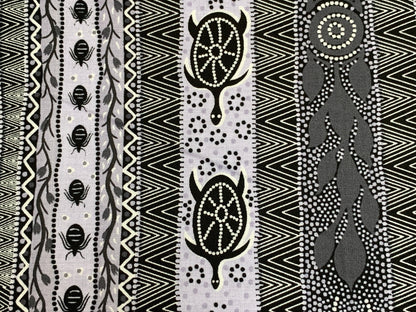 Australian Aboriginal Cotton Quilting Fabric by the YARD.  M&S Textiles "Dreaming in One Ash and Black". For sewing, quilting, home decor.