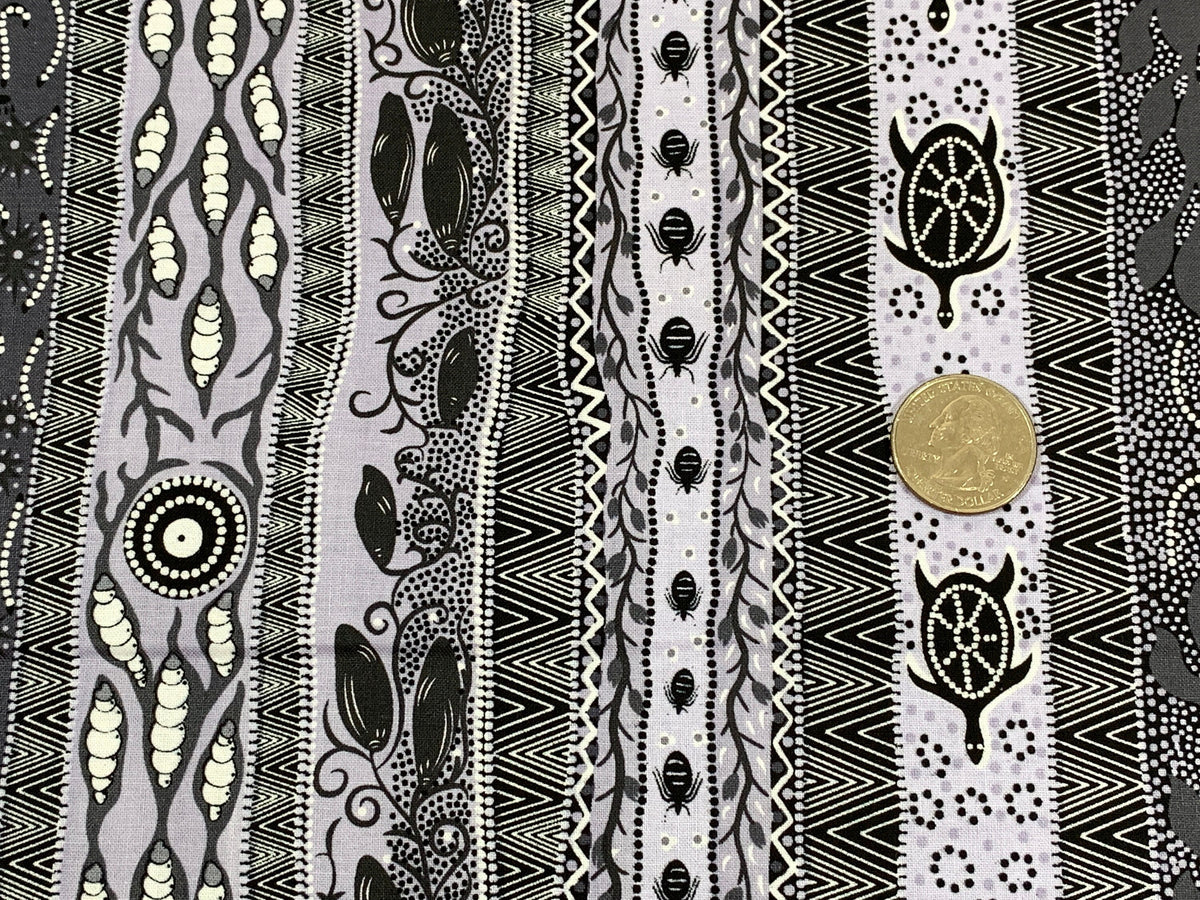 Australian Aboriginal Cotton Quilting Fabric by the YARD.  M&S Textiles "Dreaming in One Ash and Black". For sewing, quilting, home decor.