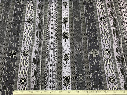 Australian Aboriginal Cotton Quilting Fabric by the YARD.  M&S Textiles "Dreaming in One Ash and Black". For sewing, quilting, home decor.