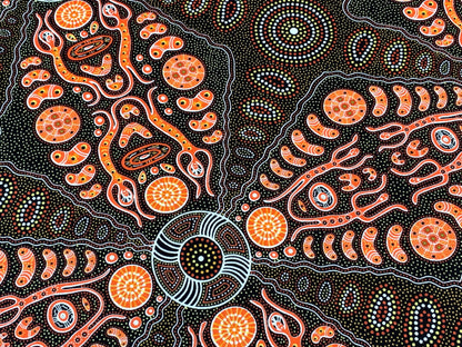 Australian Aboriginal Cotton Quilting Fabric by the YARD. M&S Textiles Spirit People 2 Orange. For sewing, quilting, apparel, home decor.