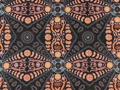 Australian Aboriginal Cotton Quilting Fabric by the YARD. M&S Textiles Spirit People 2 Orange. For sewing, quilting, apparel, home decor.