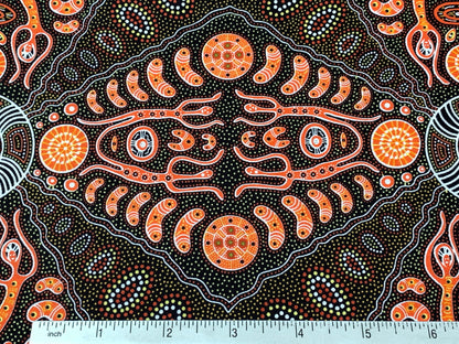 Australian Aboriginal Cotton Quilting Fabric by the YARD. M&S Textiles Spirit People 2 Orange. For sewing, quilting, apparel, home decor.