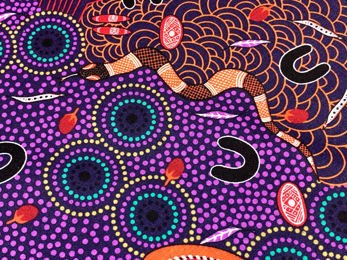 Australian Aboriginal Cotton Quilting Fabric by the YARD. M&S Textiles "Around Waterhole Purple". For sewing, quilting, apparel, home decor.