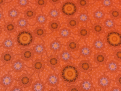 Australian Aboriginal Cotton Quilting Fabric by the YARD. M&S Textiles "Caming Ground Orange". For sewing, quilting, apparel, home decor.