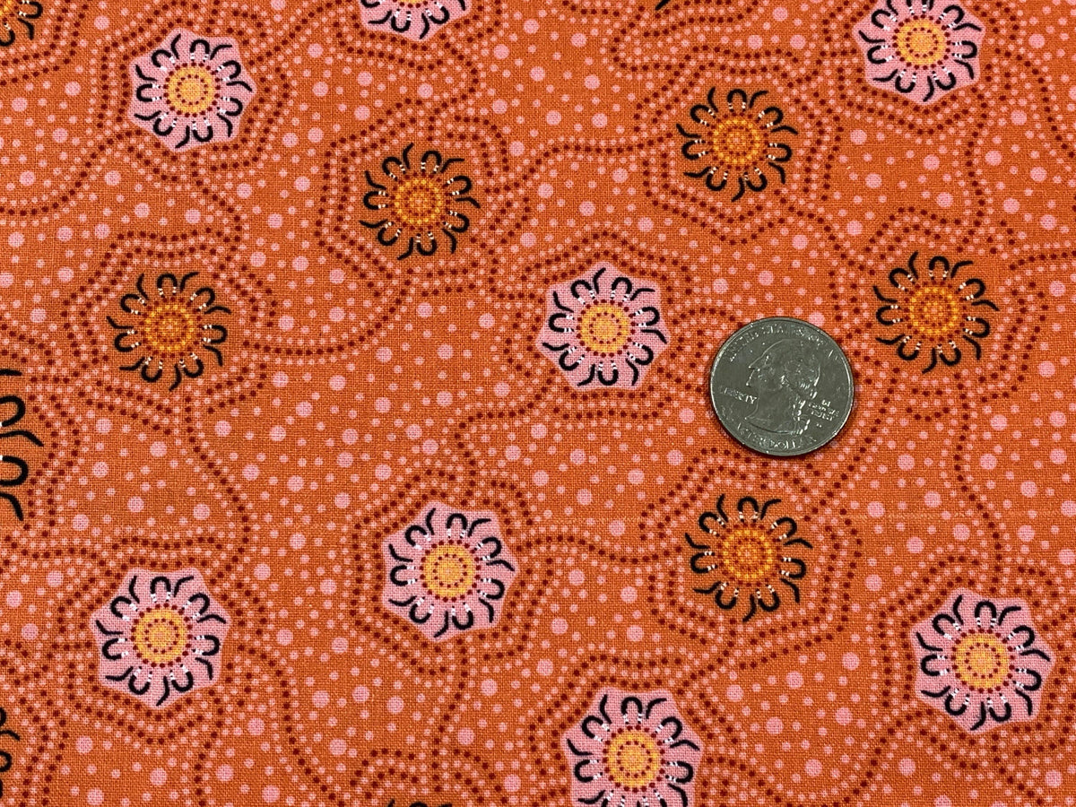 Australian Aboriginal Cotton Quilting Fabric by the YARD. M&S Textiles "Caming Ground Orange". For sewing, quilting, apparel, home decor.