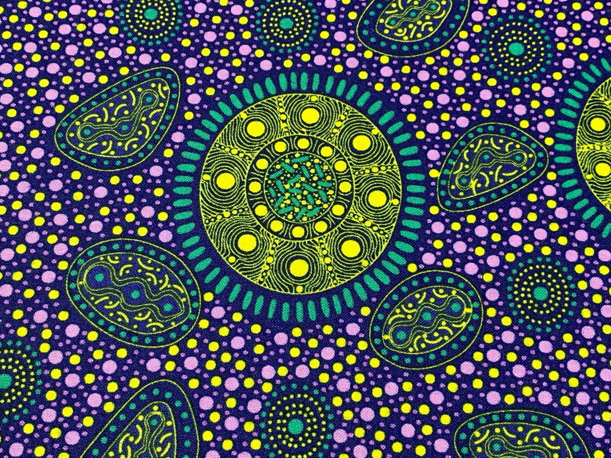 Australian Aboriginal Cotton Quilting Fabric by the YARD. M&S Textiles "Bush Onions and Wild Flowers Purple". For quilting, apparel, home.