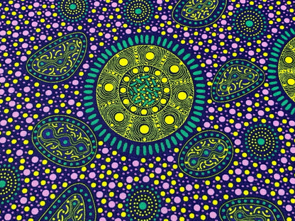 Australian Aboriginal Cotton Quilting Fabric by the YARD. M&S Textiles "Bush Onions and Wild Flowers Purple". For quilting, apparel, home.