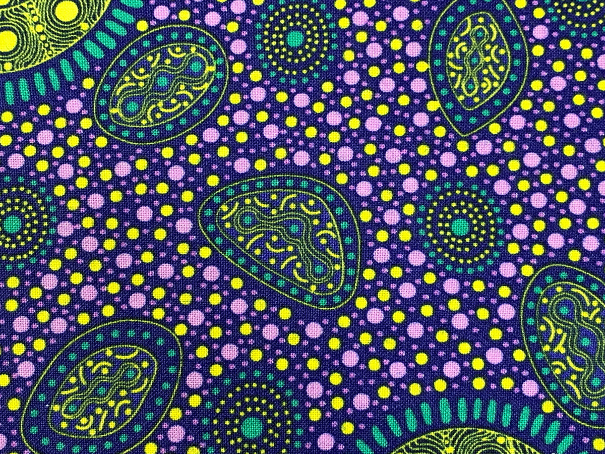 Australian Aboriginal Cotton Quilting Fabric by the YARD. M&S Textiles "Bush Onions and Wild Flowers Purple". For quilting, apparel, home.