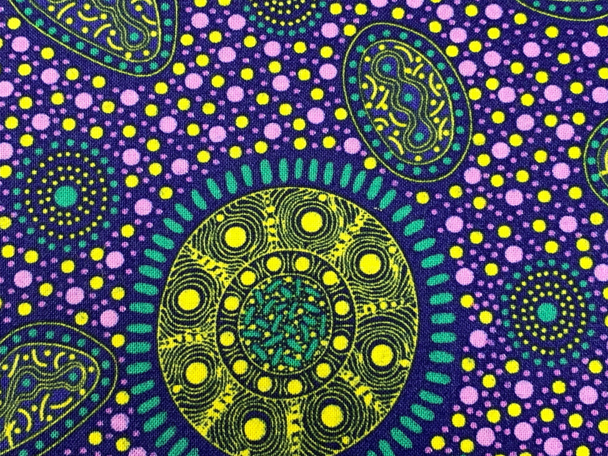 Australian Aboriginal Cotton Quilting Fabric by the YARD. M&S Textiles "Bush Onions and Wild Flowers Purple". For quilting, apparel, home.