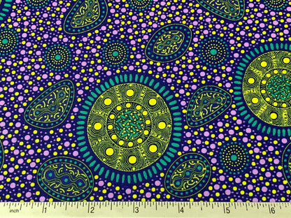 Australian Aboriginal Cotton Quilting Fabric by the YARD. M&S Textiles "Bush Onions and Wild Flowers Purple". For quilting, apparel, home.