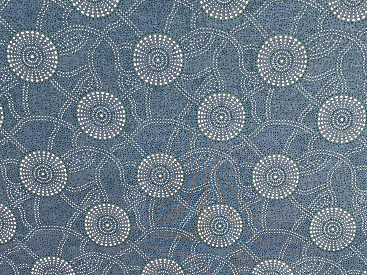 Australian Aboriginal Cotton Quilting Fabric by the YARD. M&S Textiles "Kangaroo Path Blue". For sewing, quilting, apparel, home decor.