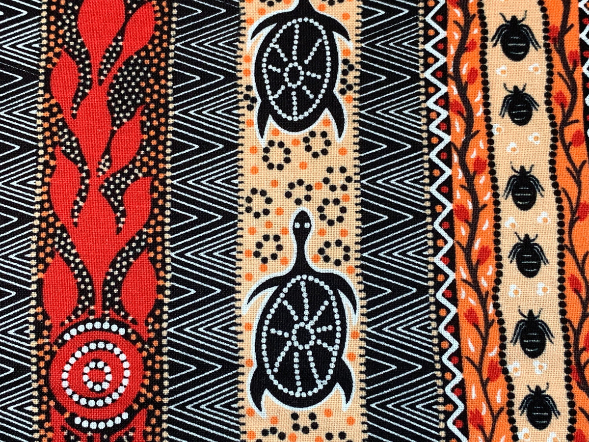 Australian Aboriginal Cotton Quilting Fabric by the YARD.  M&S Textiles "Dreaming in One Flame Orange". For sewing, quilting, home decor.