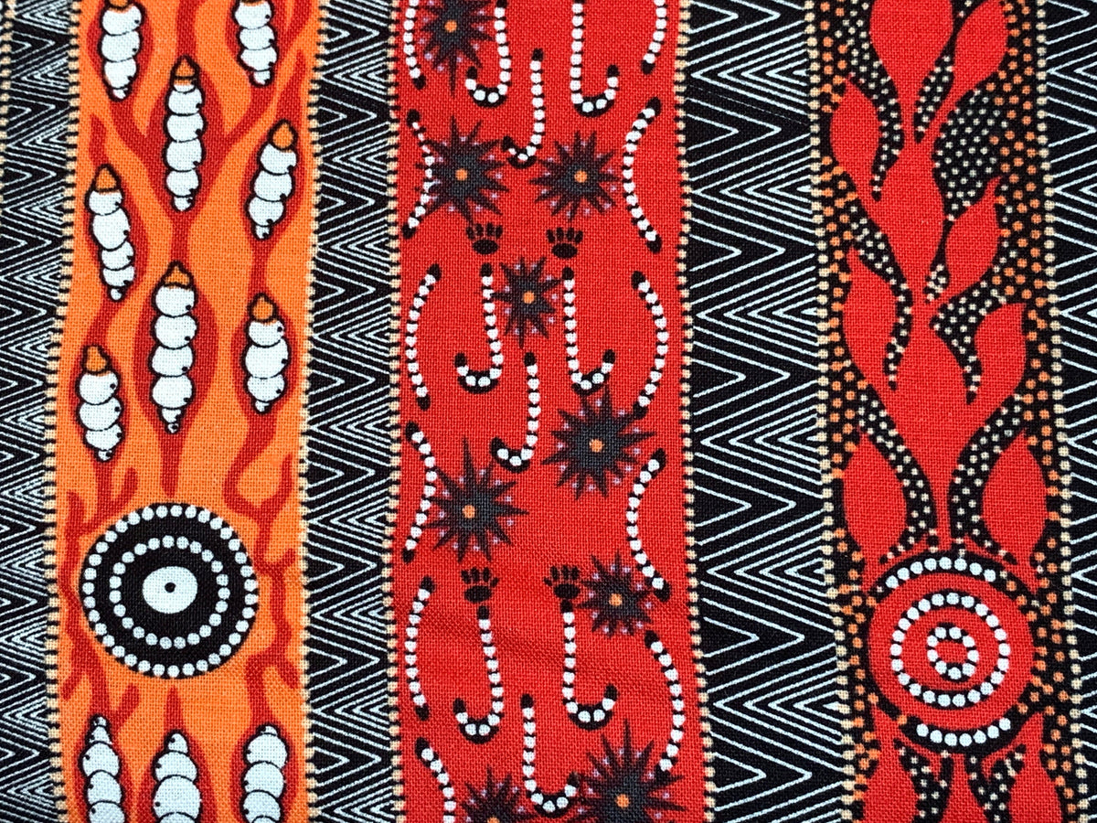 Australian Aboriginal Cotton Quilting Fabric by the YARD.  M&S Textiles "Dreaming in One Flame Orange". For sewing, quilting, home decor.