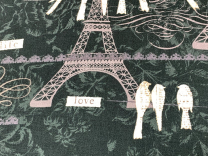 Paris, France Eiffel Tower, Birds on a Wire Fabric Sold by the YARD. Black White Gray Taupe 100% Cotton Fabric for quilting, apparel, decor.
