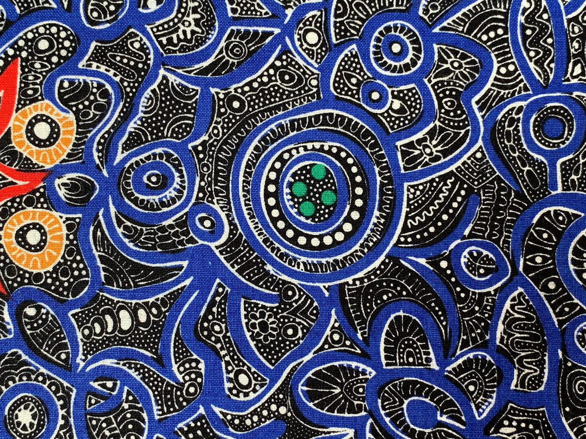 Australian Aboriginal Cotton Quilting Fabric by the YARD. M&S Textiles Yallaroo Blue. 100% Cotton for quilting, apparel, and home décor.