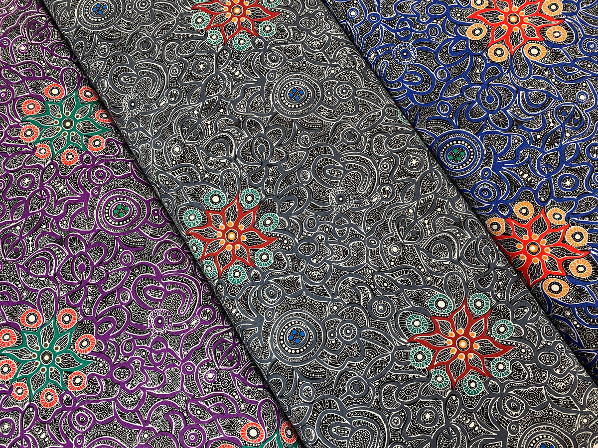 Australian Aboriginal Cotton Quilting Fabric by the YARD. M&S Textiles Yallaroo Blue. 100% Cotton for quilting, apparel, and home décor.