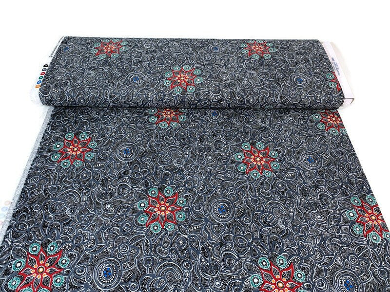 Australian Aboriginal Cotton Quilting Fabric by the YARD. M&S Textiles Yallaroo Ash. 100% Cotton for quilting, apparel, and home décor.