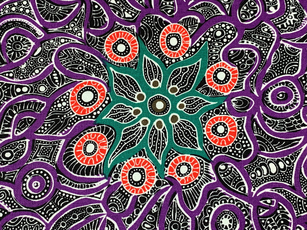 Australian Aboriginal Cotton Quilting Fabric by the YARD. M&S Textiles Yallaroo Purple. 100% Cotton for quilting, apparel, and home décor.