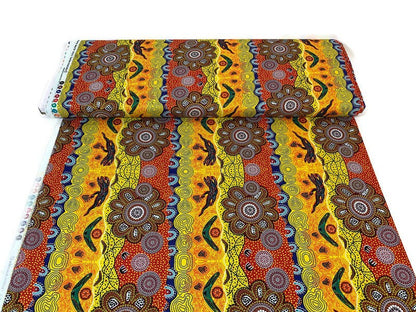 Australian Aboriginal Cotton Quilting Fabric by the YARD. M&S Textiles Home Country Gold. For sewing, quilting, apparel, and home decor.