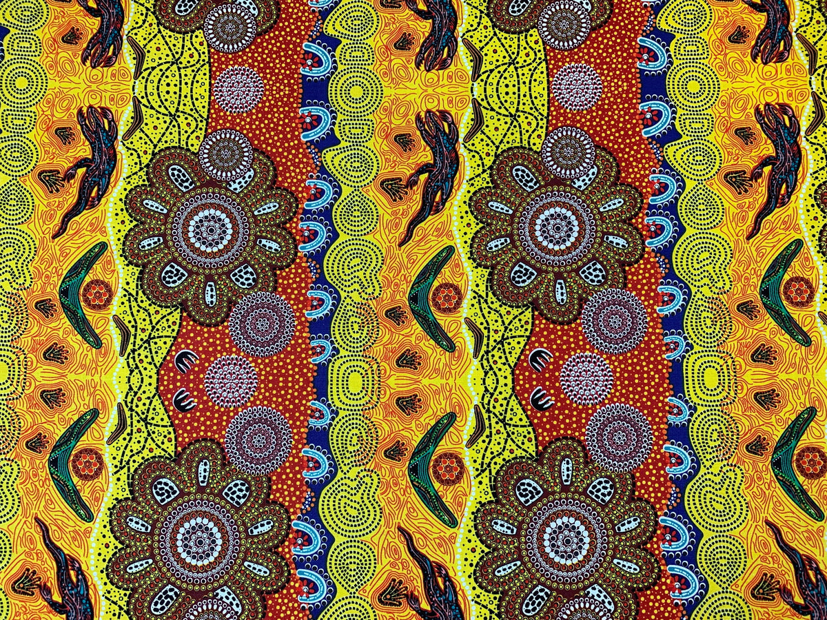 Australian Aboriginal Cotton Quilting Fabric by the YARD. M&S Textiles Home Country Gold. For sewing, quilting, apparel, and home decor.