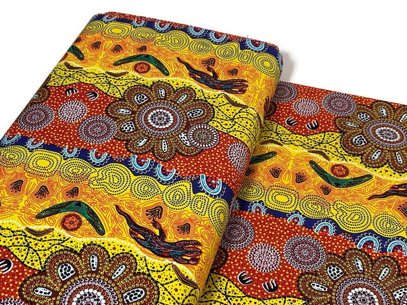 Australian Aboriginal Cotton Quilting Fabric by the YARD. M&S Textiles Home Country Gold. For sewing, quilting, apparel, and home decor.