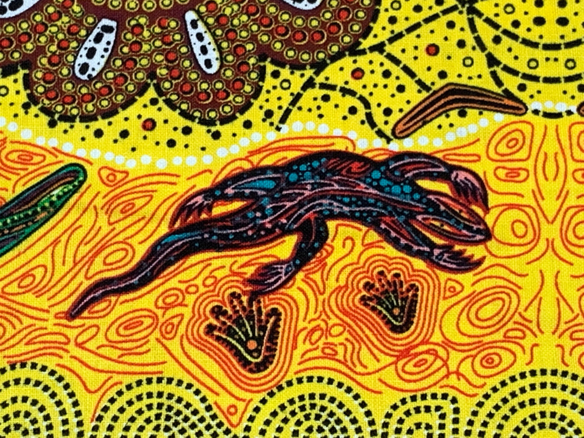 Australian Aboriginal Cotton Quilting Fabric by the YARD. M&S Textiles Home Country Gold. For sewing, quilting, apparel, and home decor.