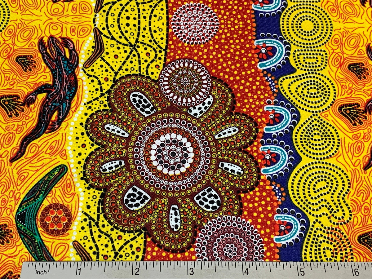 Australian Aboriginal Cotton Quilting Fabric by the YARD. M&S Textiles Home Country Gold. For sewing, quilting, apparel, and home decor.