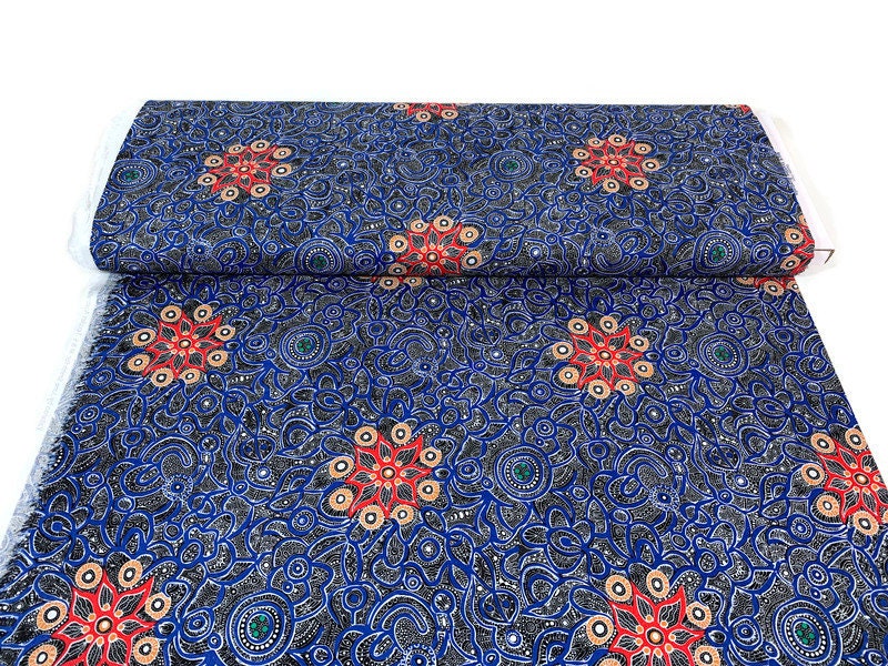 Australian Aboriginal Cotton Quilting Fabric by the YARD. M&S Textiles Yallaroo Blue. 100% Cotton for quilting, apparel, and home décor.