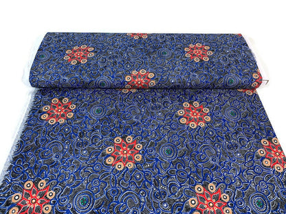 Australian Aboriginal Cotton Quilting Fabric by the YARD. M&S Textiles Yallaroo Blue. 100% Cotton for quilting, apparel, and home décor.