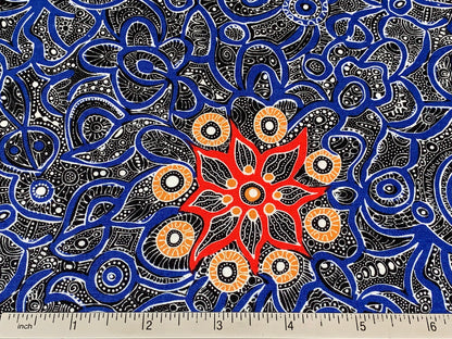 Australian Aboriginal Cotton Quilting Fabric by the YARD. M&S Textiles Yallaroo Blue. 100% Cotton for quilting, apparel, and home décor.