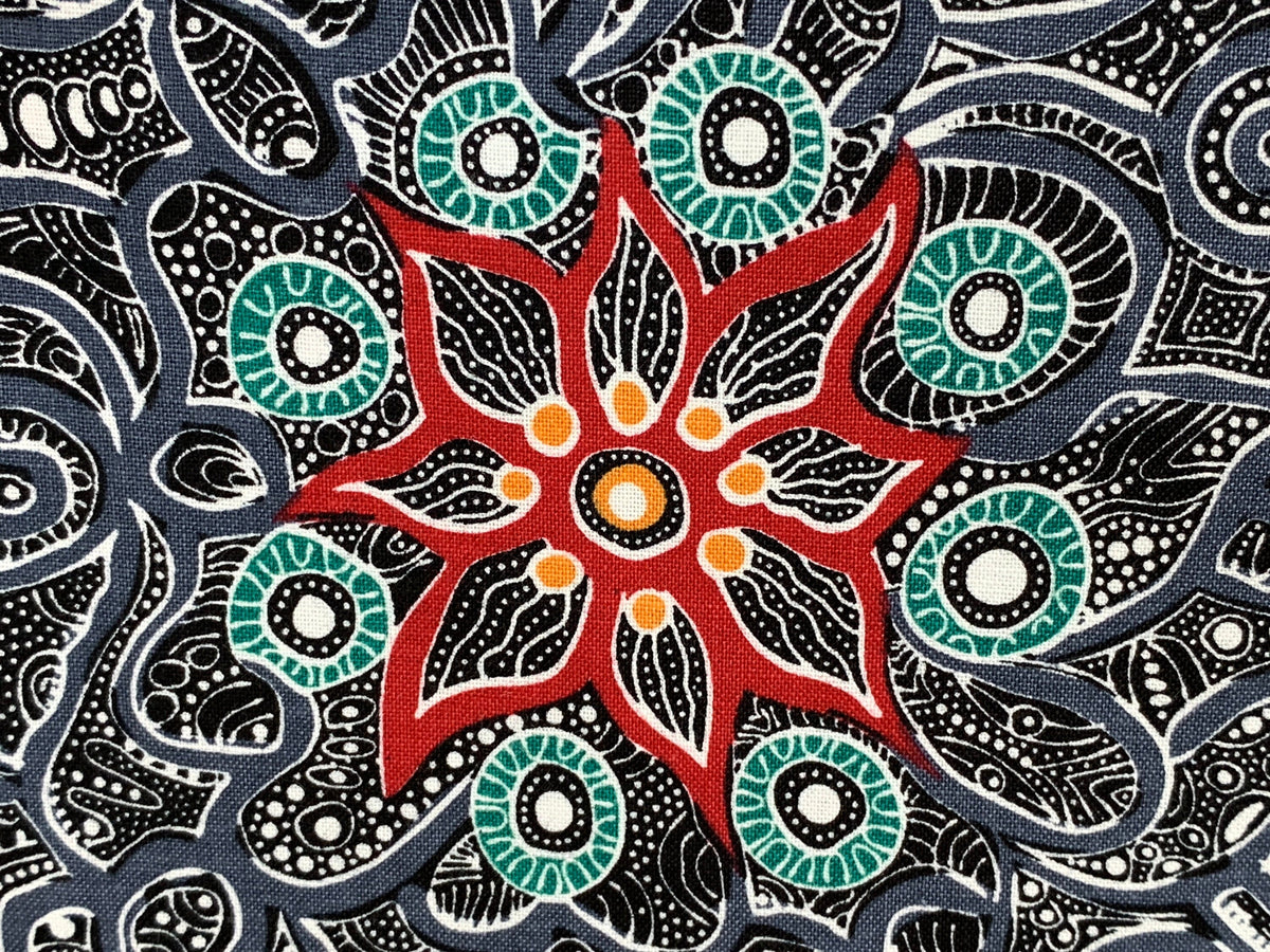 Australian Aboriginal Cotton Quilting Fabric by the YARD. M&S Textiles Yallaroo Ash. 100% Cotton for quilting, apparel, and home décor.