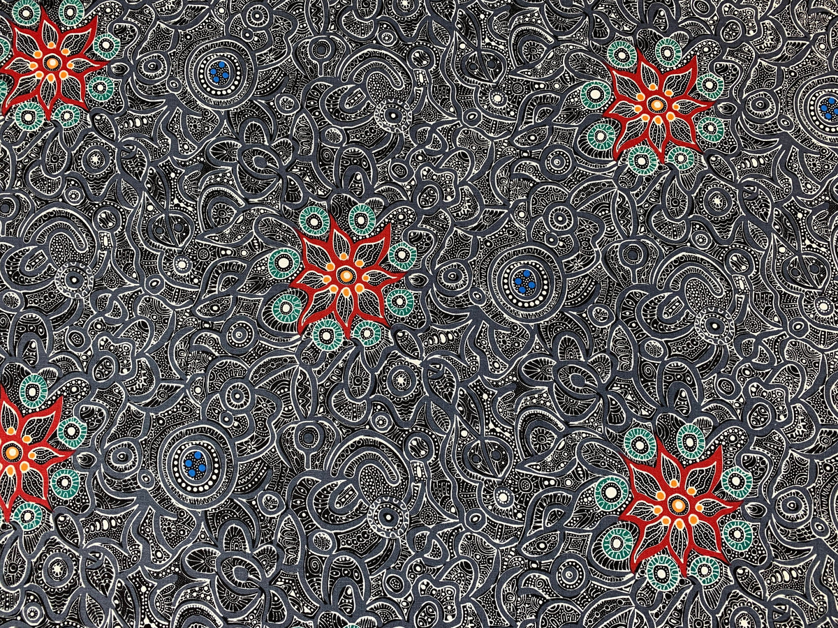 Australian Aboriginal Cotton Quilting Fabric by the YARD. M&S Textiles Yallaroo Ash. 100% Cotton for quilting, apparel, and home décor.