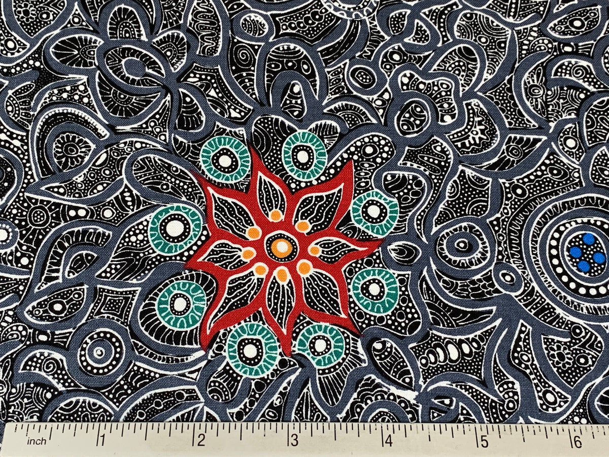 Australian Aboriginal Cotton Quilting Fabric by the YARD. M&S Textiles Yallaroo Ash. 100% Cotton for quilting, apparel, and home décor.