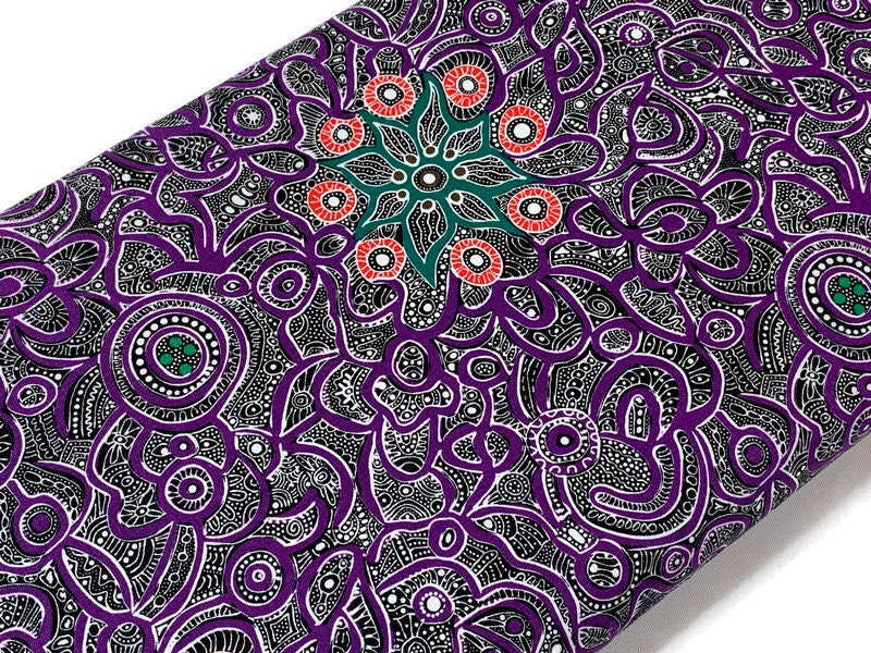 Australian Aboriginal Cotton Quilting Fabric by the YARD. M&S Textiles Yallaroo Purple. 100% Cotton for quilting, apparel, and home décor.