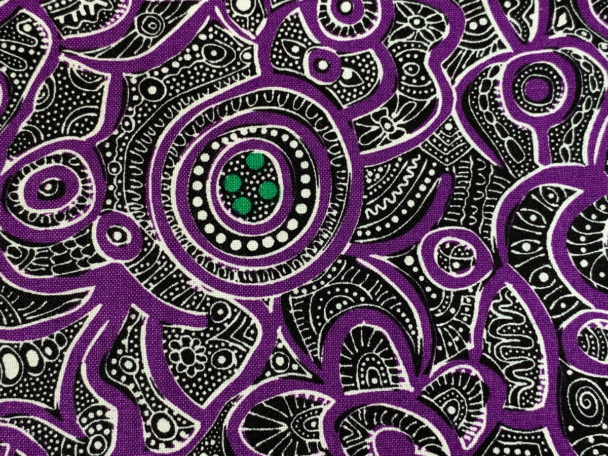Australian Aboriginal Cotton Quilting Fabric by the YARD. M&S Textiles Yallaroo Purple. 100% Cotton for quilting, apparel, and home décor.