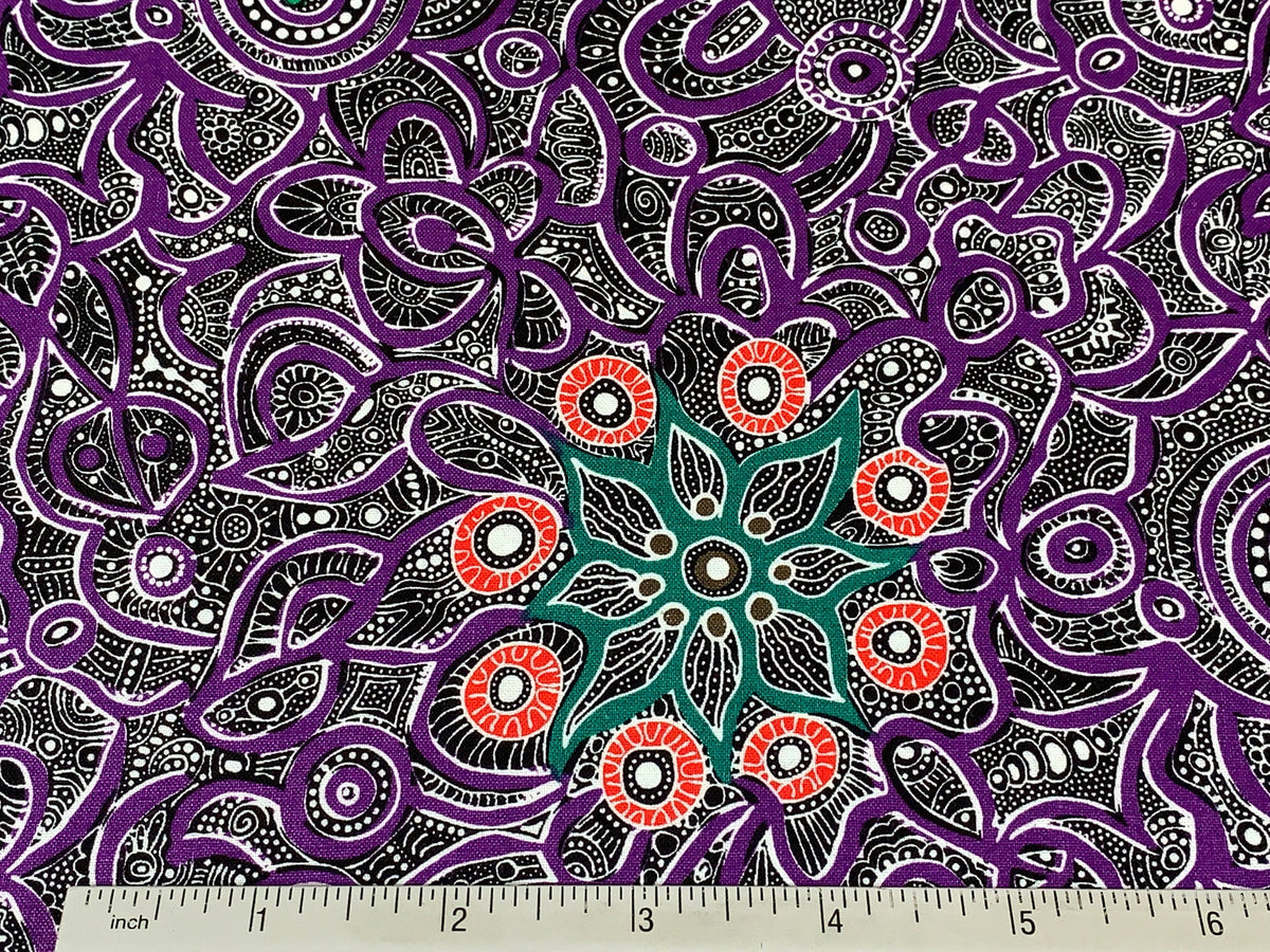 Australian Aboriginal Cotton Quilting Fabric by the YARD. M&S Textiles Yallaroo Purple. 100% Cotton for quilting, apparel, and home décor.