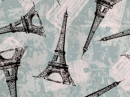 Paris, France--Tossed Eiffel Tower. Mint Green Fabric Sold by the YARD. World Traveler 100% Cotton Fabric for quilting, apparel, home décor