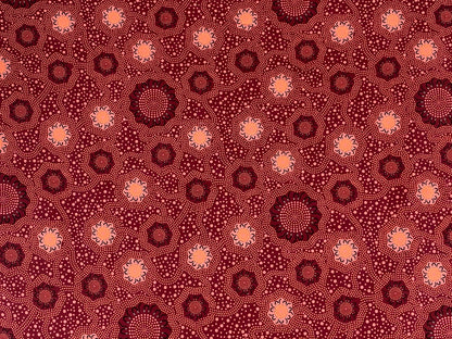 Australian Aboriginal Cotton Quilting Fabric by the YARD. M&S Textiles "Caming Ground Burgundy". For sewing, quilting, apparel, home décor.