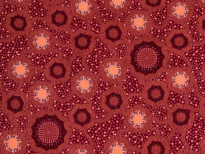 Australian Aboriginal Cotton Quilting Fabric by the YARD. M&S Textiles "Caming Ground Burgundy". For sewing, quilting, apparel, home décor.