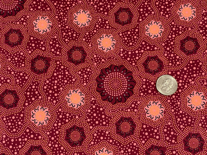 Australian Aboriginal Cotton Quilting Fabric by the YARD. M&S Textiles "Caming Ground Burgundy". For sewing, quilting, apparel, home décor.