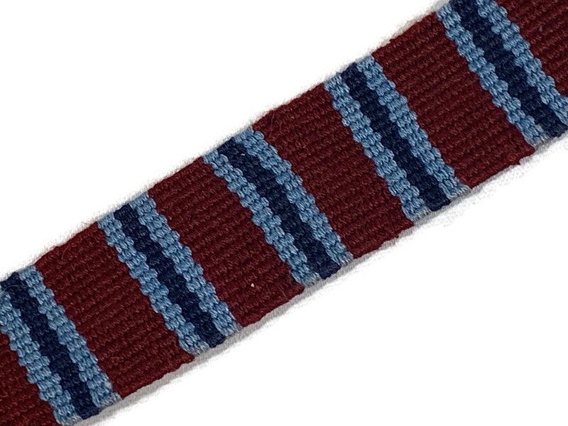 Hand Woven 1.25 Inch Wide Guatemalan Belt, Purse Strap, Sash by the YARD. 100% Cotton Mayan Toto Belt Textile in Maroon and Blue Stripes.