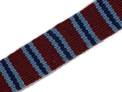 Hand Woven 1.25 Inch Wide Guatemalan Belt, Purse Strap, Sash by the YARD. 100% Cotton Mayan Toto Belt Textile in Maroon and Blue Stripes.