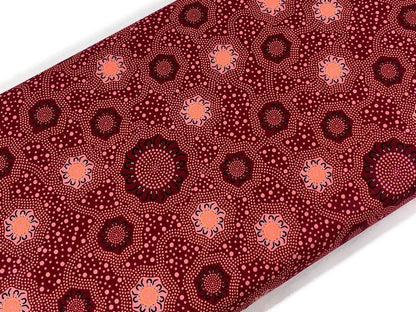 Australian Aboriginal Cotton Quilting Fabric by the YARD. M&S Textiles "Caming Ground Burgundy". For sewing, quilting, apparel, home décor.